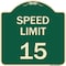 Signmission Designer Series Speed Limit 15 Mph, Green & Tan Heavy-Gauge Aluminum Sign, 18" x 18", G-1818-22879 A-DES-G-1818-22879 - alternate 1